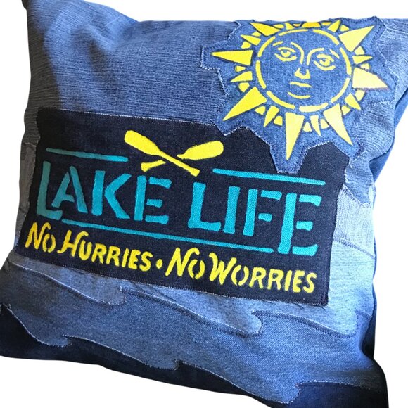 Lake Life Pillow Cover 18 x 18, Boating Fishing Waves Lakehouse Cabin Decor - Picture 10 of 10